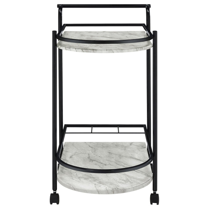 Desiree 2 - tier Faux Marble Shelf Metal Bar Cart Black - Walo Furniture