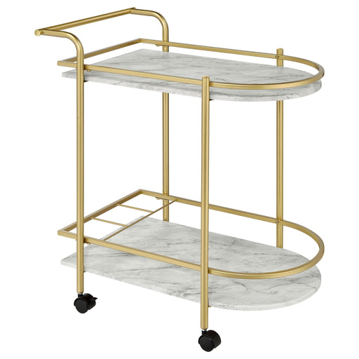 Desiree 2 - tier Faux Marble Shelf Metal Bar Cart Gold - Walo Furniture