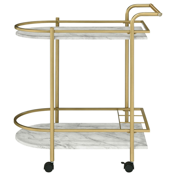 Desiree 2 - tier Faux Marble Shelf Metal Bar Cart Gold - Walo Furniture