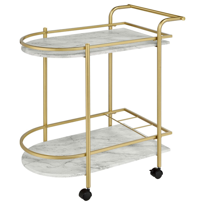 Desiree 2 - tier Faux Marble Shelf Metal Bar Cart Gold - Walo Furniture