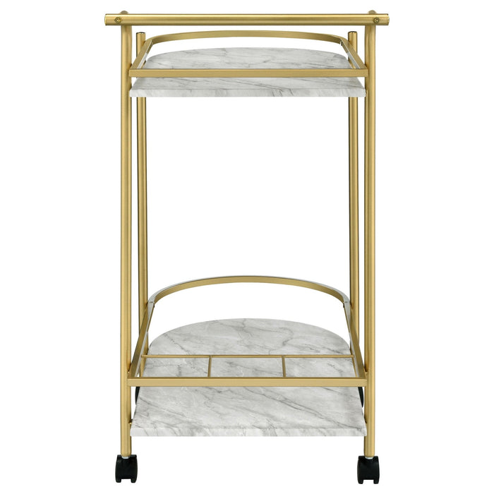 Desiree 2 - tier Faux Marble Shelf Metal Bar Cart Gold - Walo Furniture