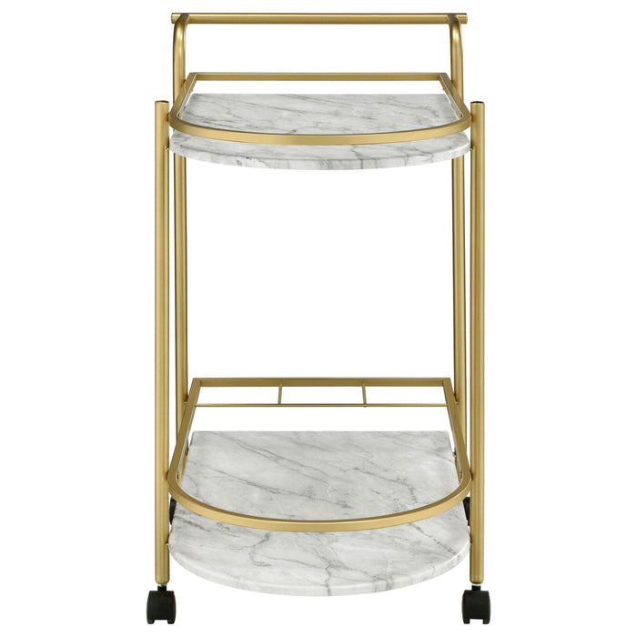 Desiree 2 - tier Faux Marble Shelf Metal Bar Cart Gold - Walo Furniture