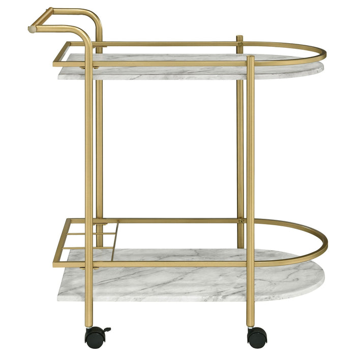 Desiree 2 - tier Faux Marble Shelf Metal Bar Cart Gold - Walo Furniture