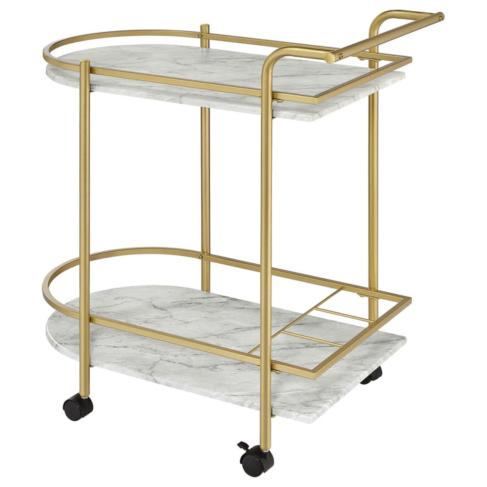 Desiree 2 - tier Faux Marble Shelf Metal Bar Cart Gold - Walo Furniture