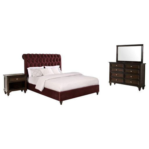 Devon 4 - piece Eastern King Bedroom Set Wine Red and Dark Oak - Walo Furniture