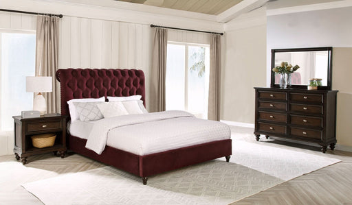 Devon 4 - piece Full Bedroom Set Wine Red and Dark Oak - Walo Furniture