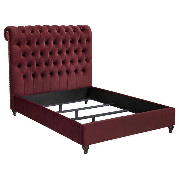 Devon 4 - piece Full Bedroom Set Wine Red and Dark Oak - Walo Furniture