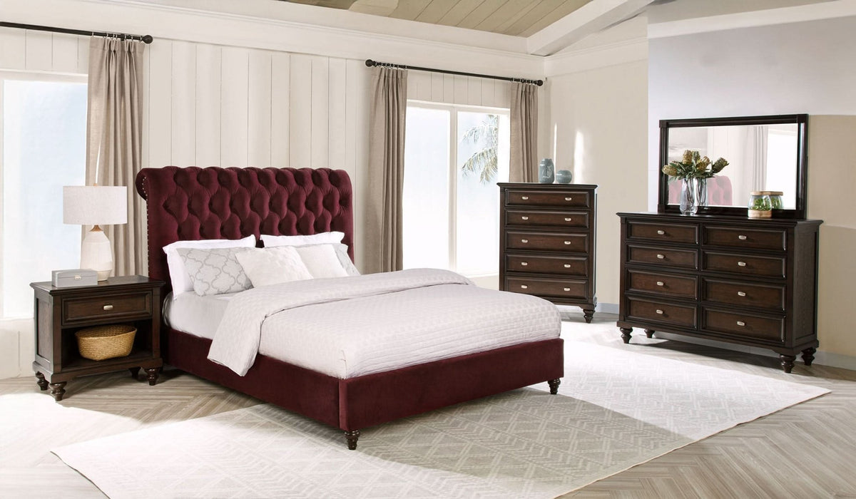 Devon 4 - piece Full Bedroom Set Wine Red and Dark Oak - Walo Furniture