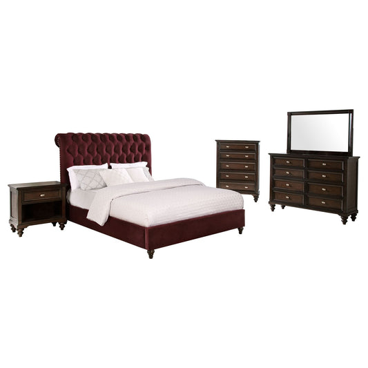 Devon 5 - piece Eastern King Bedroom Set Wine Red and Dark Oak - Walo Furniture