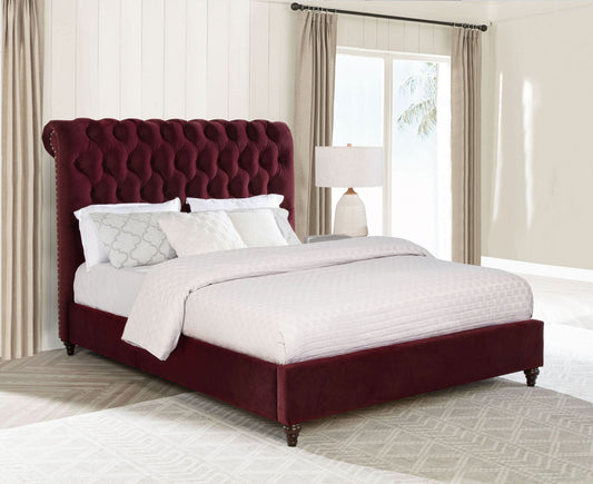 Devon 57 - inch Upholstered California King Panel Bed Wine Red - Walo Furniture