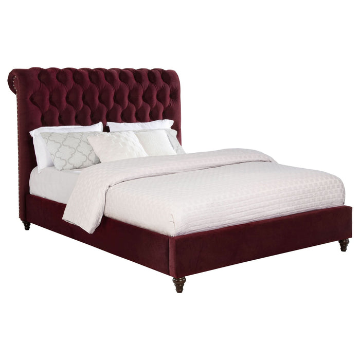 Devon 57 - inch Upholstered California King Panel Bed Wine Red - Walo Furniture