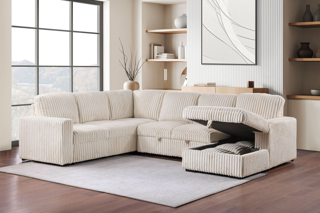 Devonshire Sleeper Sectional Sofa Storage Chaise Camel - Walo Furniture