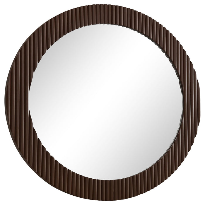 Dexter 40 x 40 Inch Round Reeding Frame Wall Mirror Brown - Walo Furniture