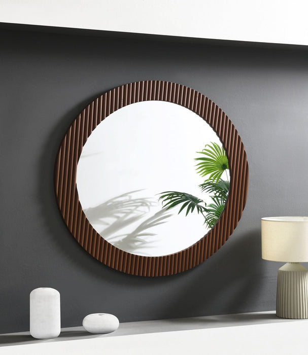 Dexter 40 x 40 Inch Round Reeding Frame Wall Mirror Brown - Walo Furniture