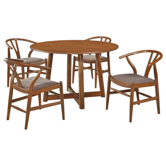 Dinah 5 - piece Round Solid Wood Dining Set Walnut - Walo Furniture