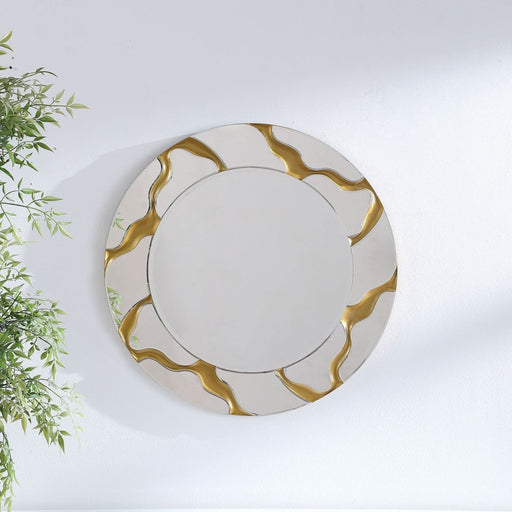 Dorinda 36 x 36 Inch Round Kintsugi Style Wall Mirror Gold - Walo Furniture