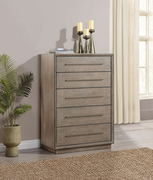 Durango 5 - drawer Bedroom Chest Taupe Oak - Walo Furniture