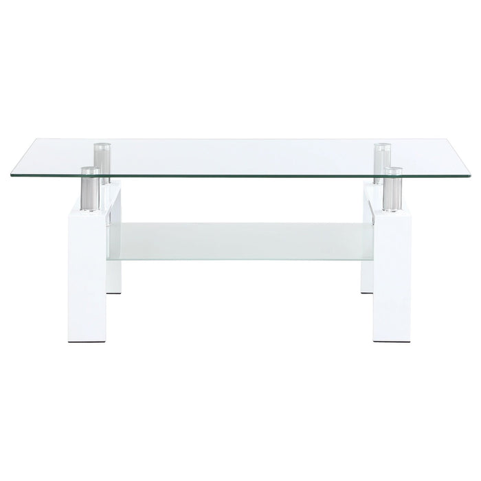 Dyer 1 - shelf Rectangular Glass Top Coffee Table White - Walo Furniture