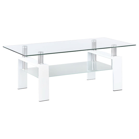 Dyer 1 - shelf Rectangular Glass Top Coffee Table White - Walo Furniture