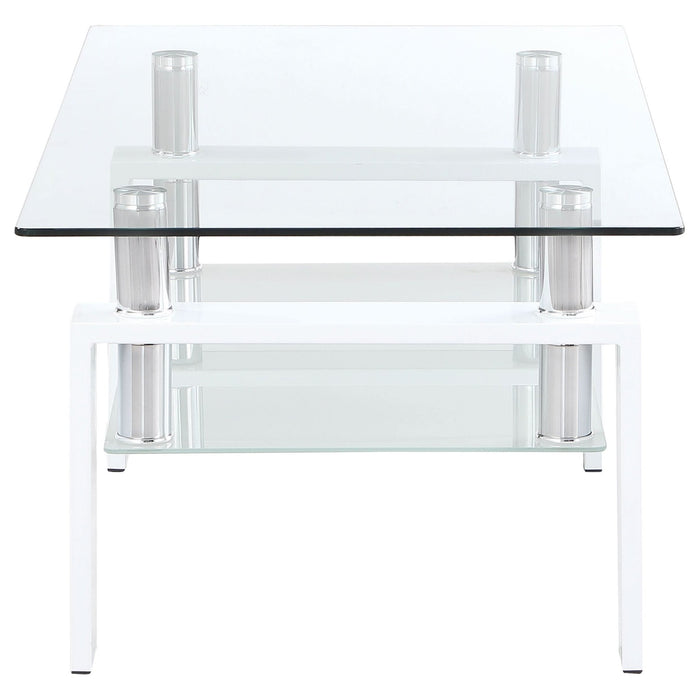 Dyer 1 - shelf Rectangular Glass Top Coffee Table White - Walo Furniture