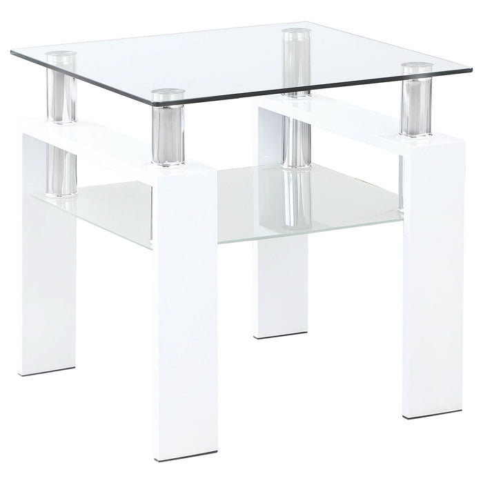 Dyer 1 - shelf Square Glass Top Side End Table White - Walo Furniture