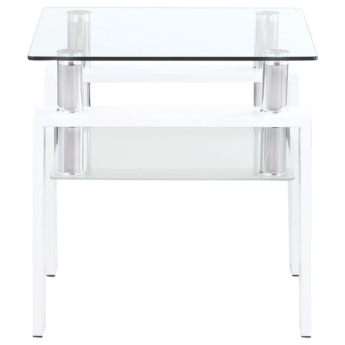 Dyer 1 - shelf Square Glass Top Side End Table White - Walo Furniture