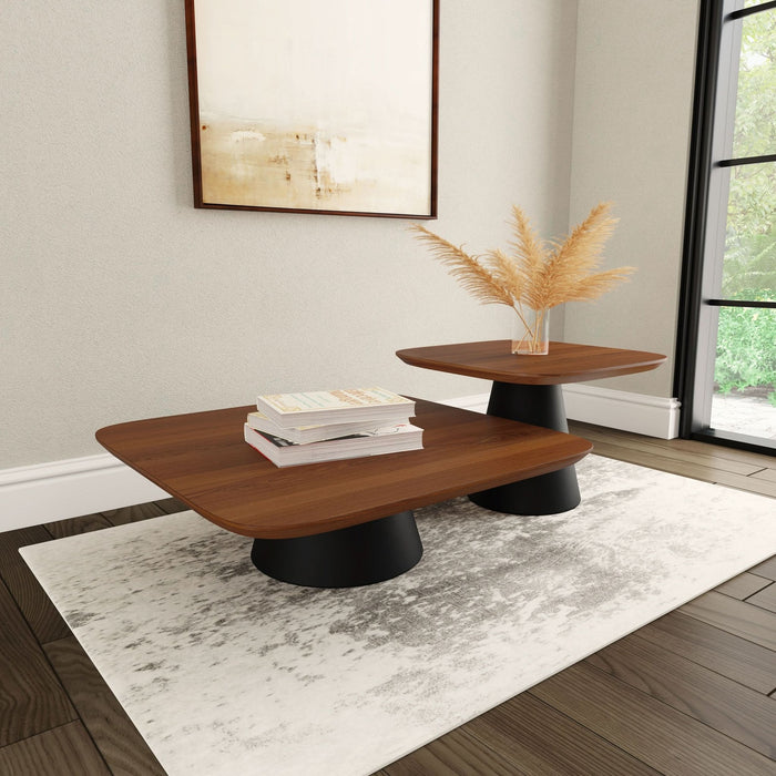 Eason 2 - piece Coffee Table Set Walnut and Black - Walo Furniture