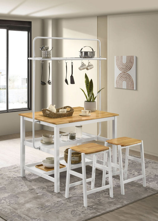 Edgeworth 3 - piece Kitchen Island Counter Table Set White - Walo Furniture