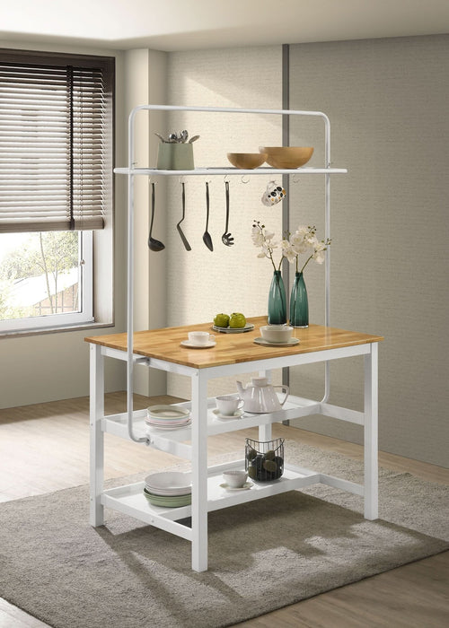 Edgeworth Kitchen Island Counter Table with Pot Rack White - Walo Furniture