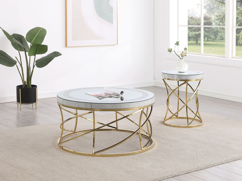 Elise Round Mirror Top Stainless Steel Coffee Table Gold - Walo Furniture