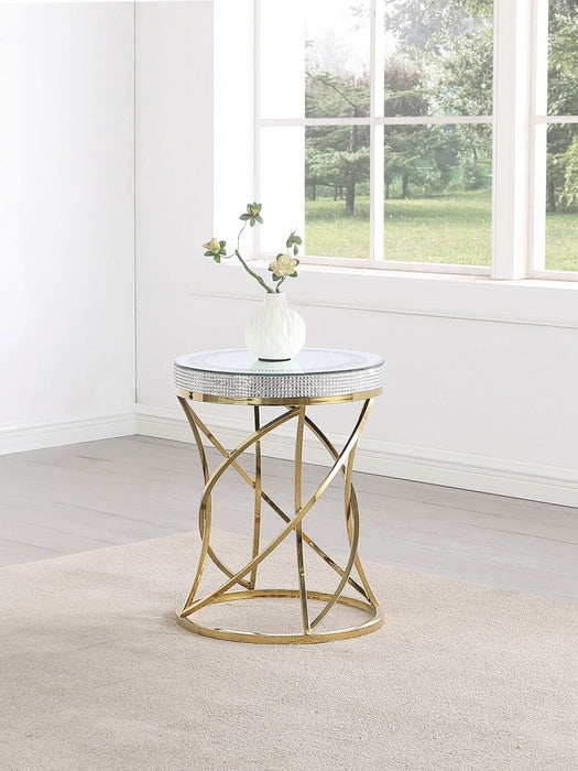 Elise Round Mirror Top Stainless Steel End Table Gold - Walo Furniture