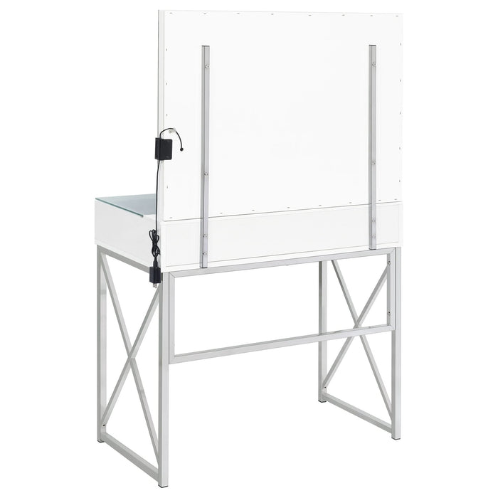 Eliza Vanity Set with Lighting & Stool White and Chrome - Walo Furniture