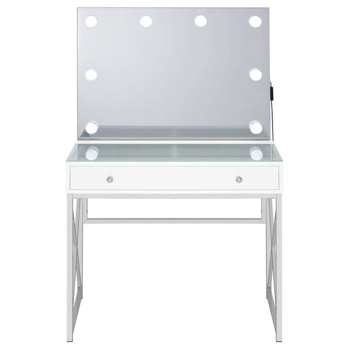 Eliza Vanity Set with Lighting & Stool White and Chrome - Walo Furniture