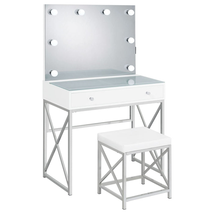 Eliza Vanity Set with Lighting & Stool White and Chrome - Walo Furniture