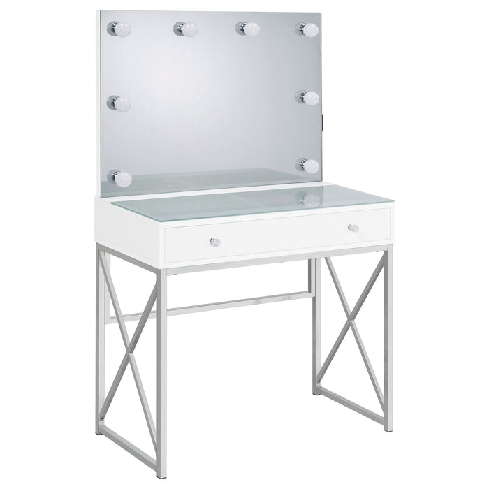 Eliza Vanity Set with Lighting & Stool White and Chrome - Walo Furniture