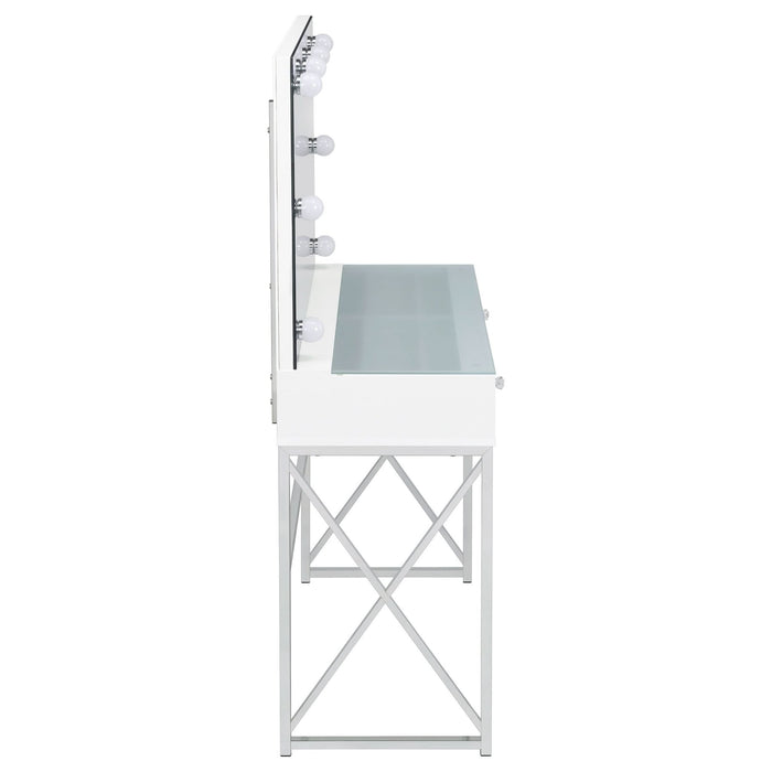 Eliza Vanity Set with Lighting & Stool White and Chrome - Walo Furniture