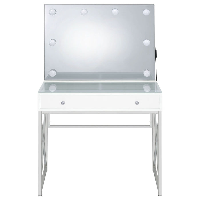 Eliza Vanity Set with Lighting & Stool White and Chrome - Walo Furniture