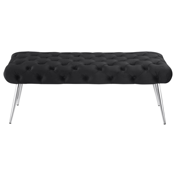 Ella Upholstered Tufted Bench Stainless Steel Legs Black - Walo Furniture