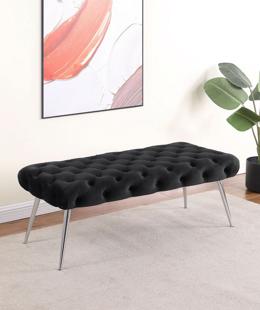 Ella Upholstered Tufted Bench Stainless Steel Legs Black - Walo Furniture