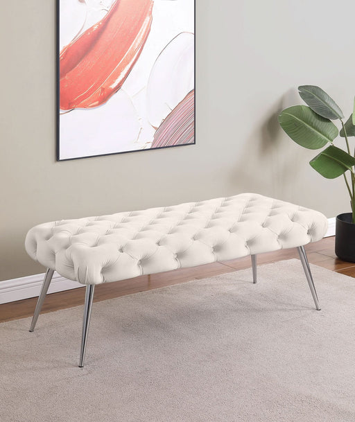 Ella Upholstered Tufted Bench Stainless Steel Legs Ivory - Walo Furniture