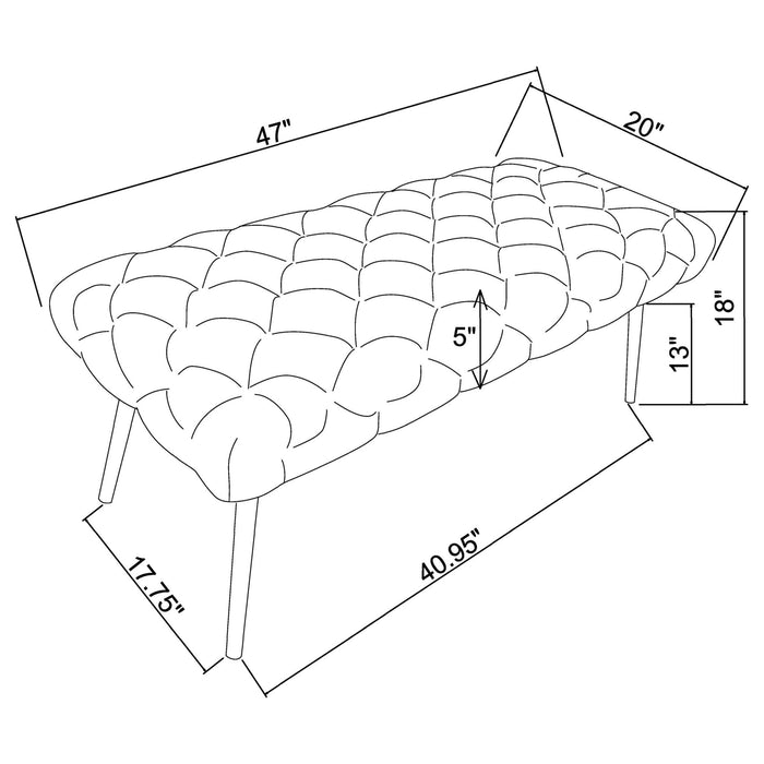 Ella Upholstered Tufted Bench Stainless Steel Legs Ivory - Walo Furniture