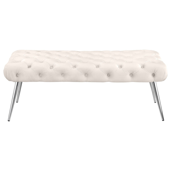 Ella Upholstered Tufted Bench Stainless Steel Legs Ivory - Walo Furniture