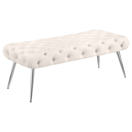 Ella Upholstered Tufted Bench Stainless Steel Legs Ivory - Walo Furniture