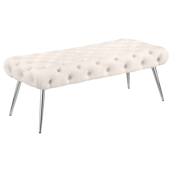 Ella Upholstered Tufted Bench Stainless Steel Legs Ivory - Walo Furniture