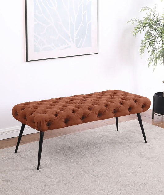 Ella Upholstered Tufted Bench Stainless Steel Legs Rust - Walo Furniture