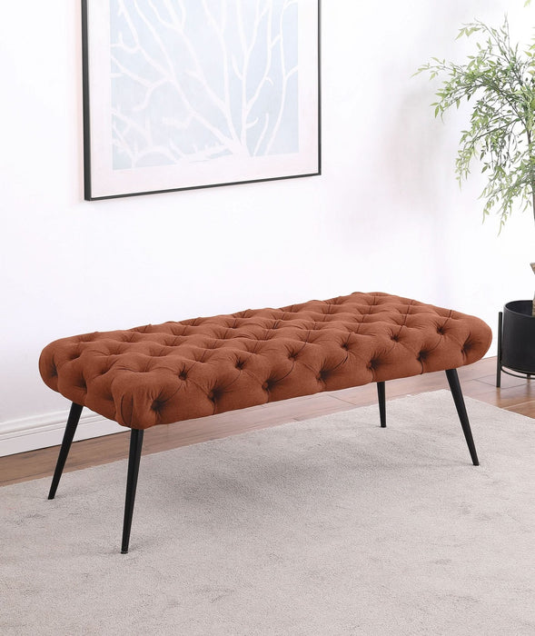 Ella Upholstered Tufted Bench Stainless Steel Legs Rust - Walo Furniture