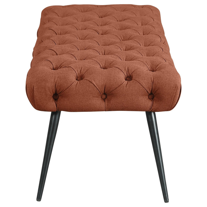 Ella Upholstered Tufted Bench Stainless Steel Legs Rust - Walo Furniture