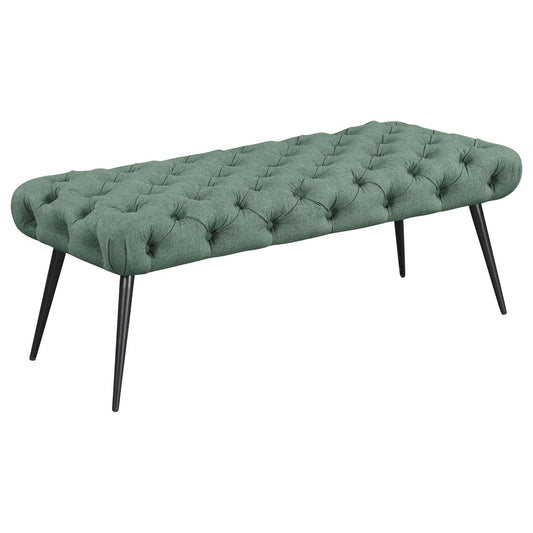 Ella Upholstered Tufted Bench Stainless Steel Legs Teal - Walo Furniture