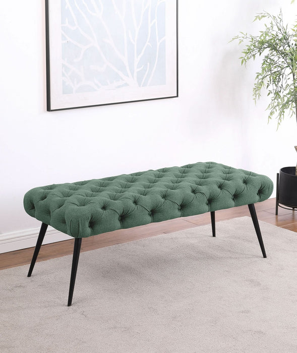 Ella Upholstered Tufted Bench Stainless Steel Legs Teal - Walo Furniture