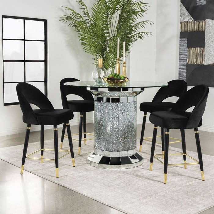 Ellie 5 - piece Mirrored Counter Height Dining Table Set Black - Walo Furniture